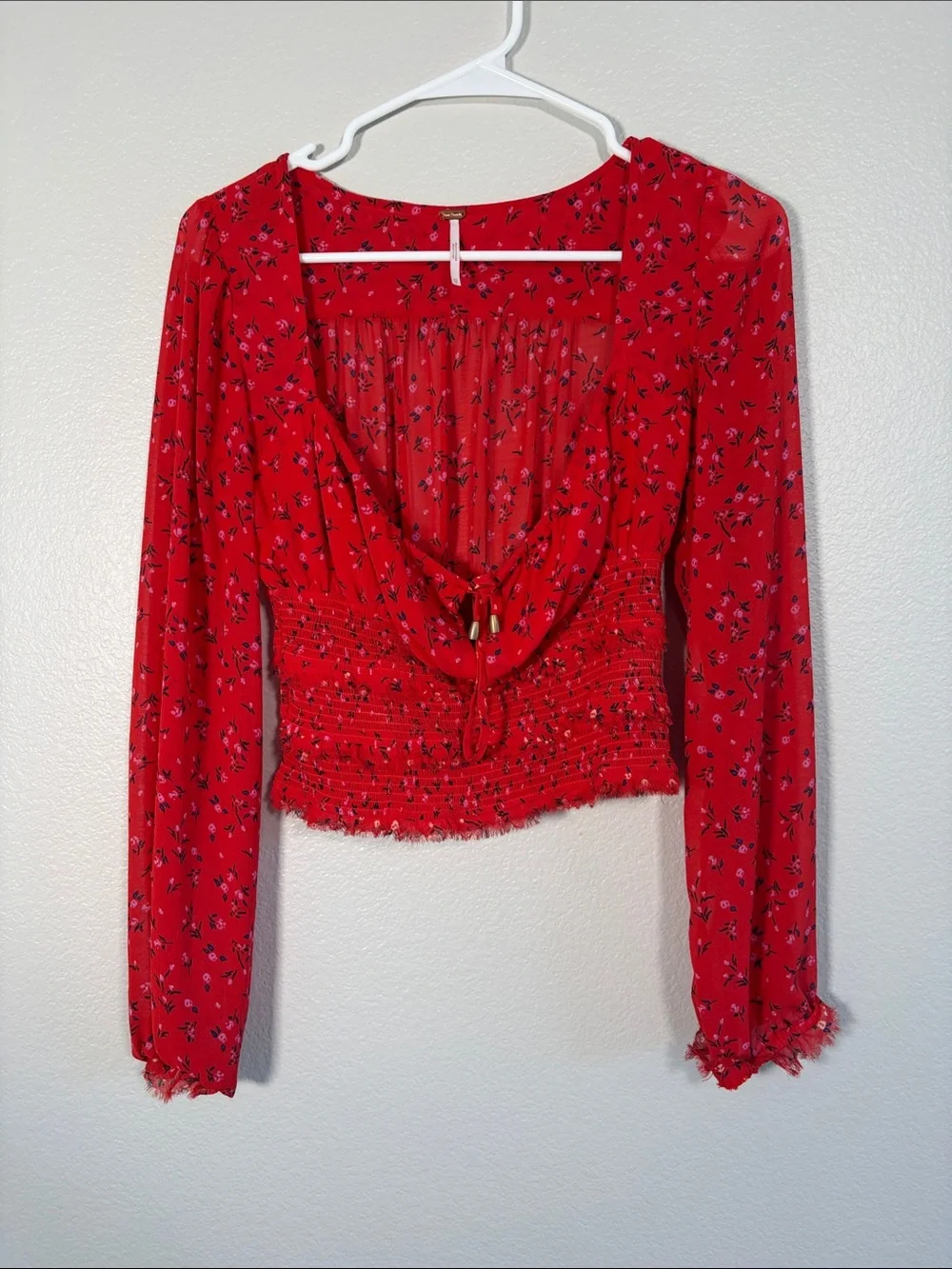 Free People Lolita Red Floral Print Ruffled Crop Top - XS